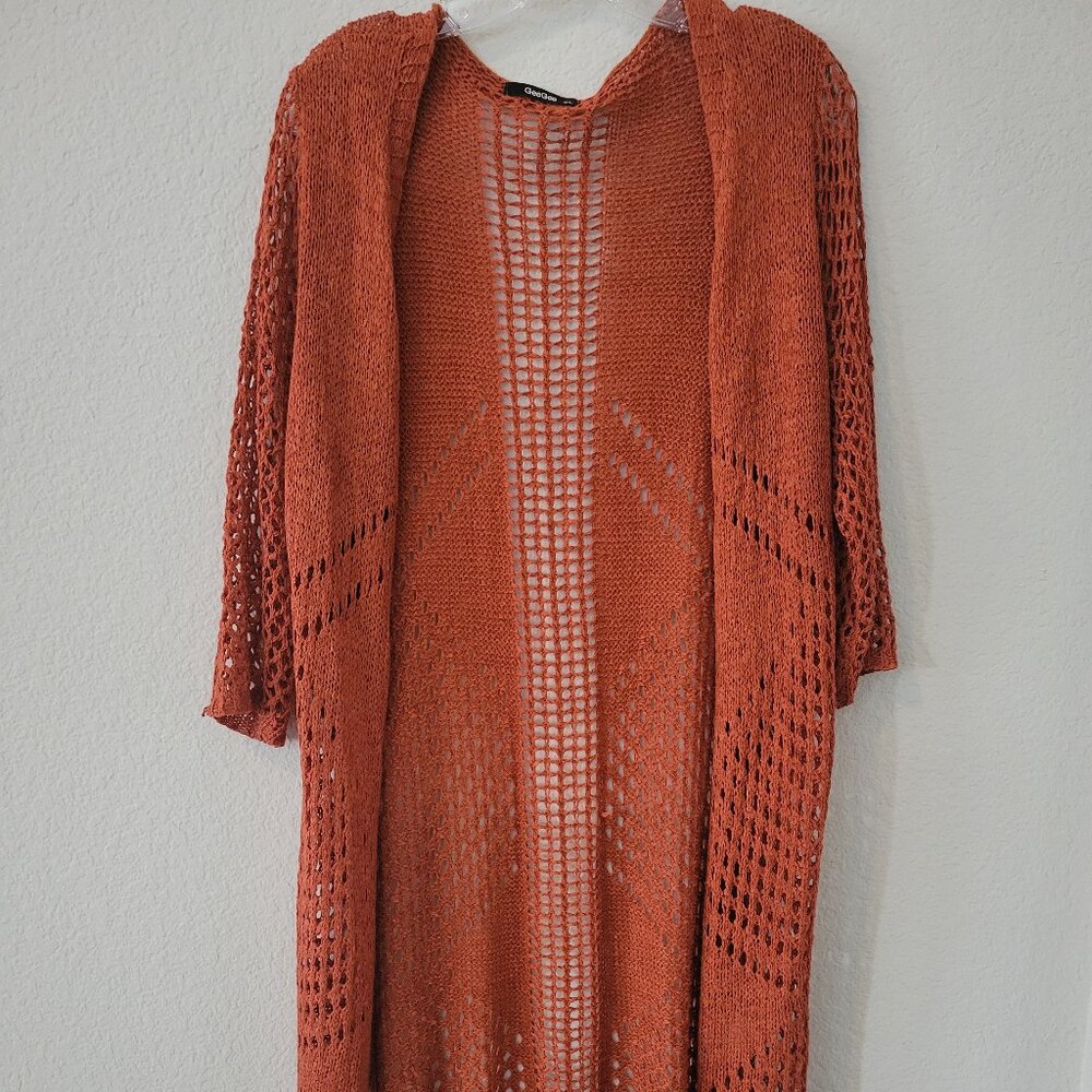 Fall Burnt Orange Boho knit cardigan duster sweater cardigan M L M/L  GeeGee